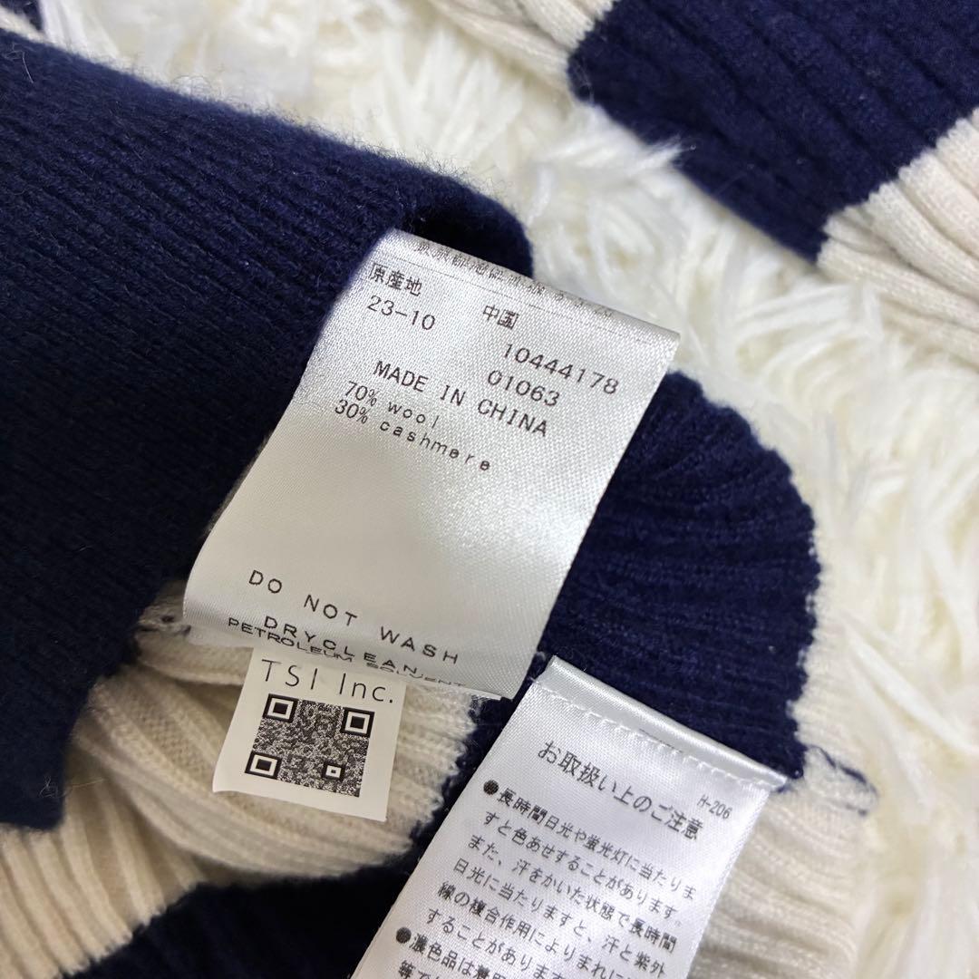 美品✨ パーリーゲイツ ウールカシミヤ ボーダー柄ハイネックニット（5）L 白紺