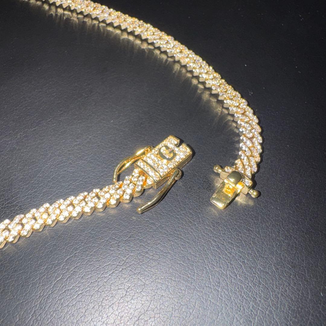Glitter Iced Out Prong Chain 5mm ゴールド