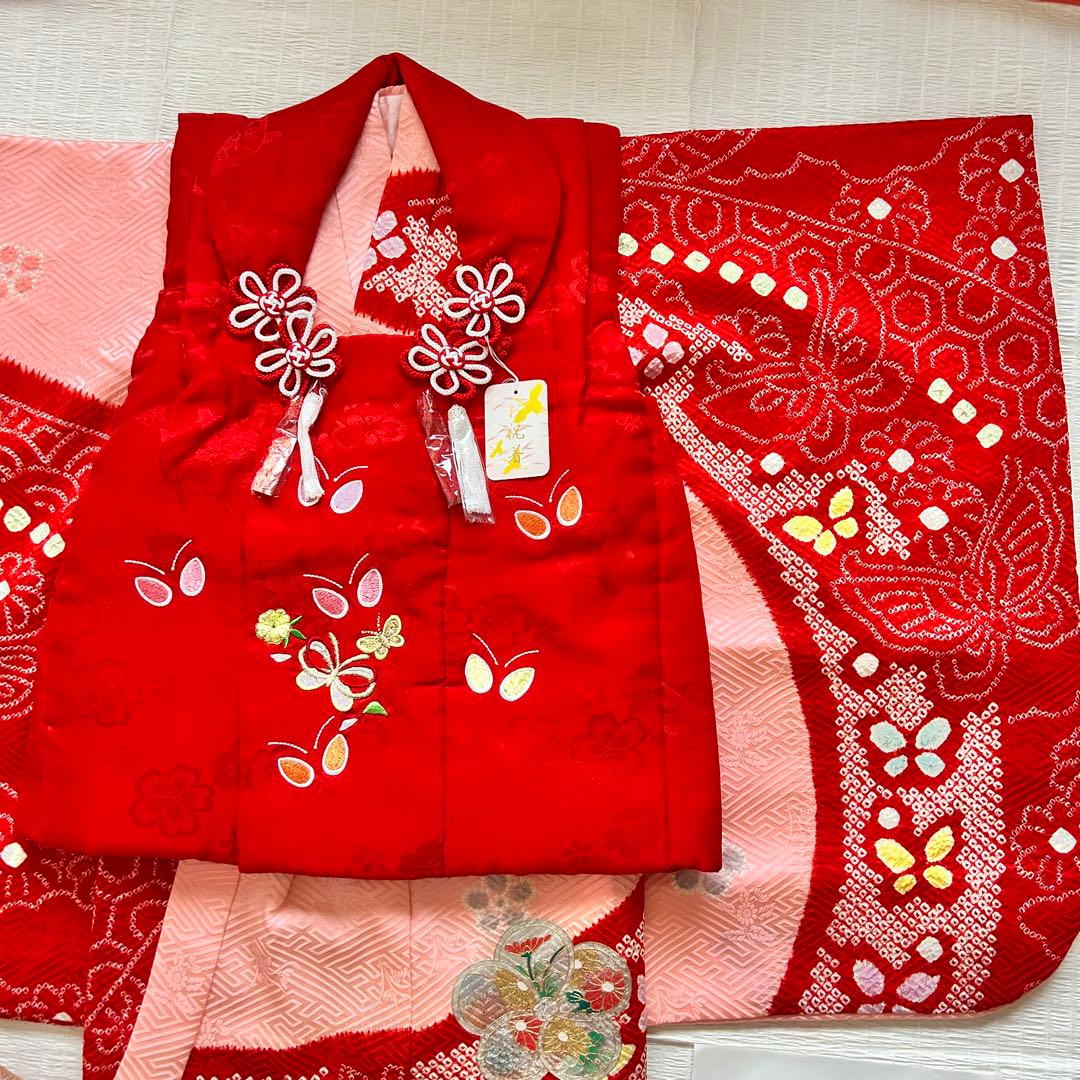 七五三 3歳 フルセット 絞り 着物 正絹 被布 刺繍 三歳 草履 753 刺繍
