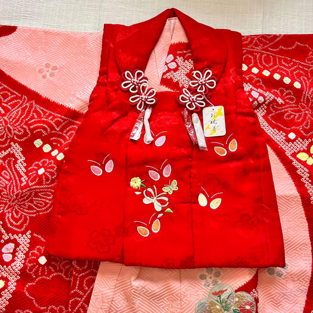 七五三 3歳 フルセット 絞り 着物 正絹 被布 刺繍 三歳 草履 753 刺繍