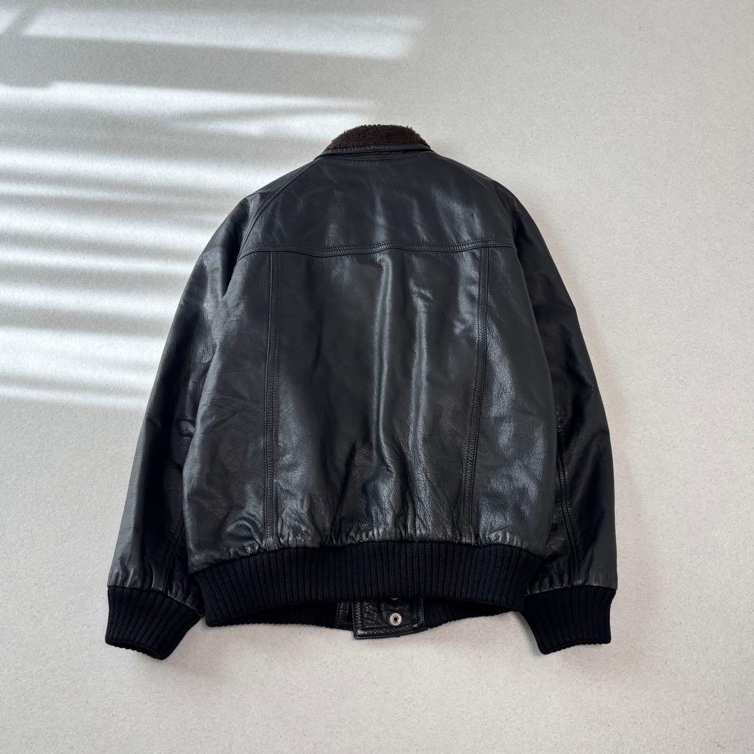 old vintage leather jacket black XL本革 ボア