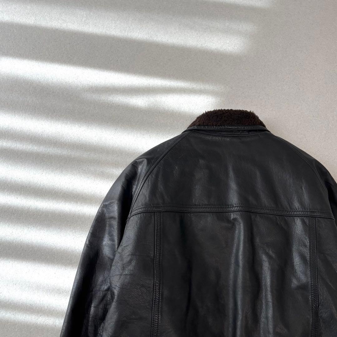 old vintage leather jacket black XL本革 ボア