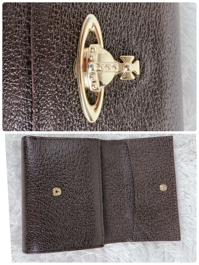 極美品✨ヴィヴィアンウエストウッド 三つ折り財布 ブラウンがま口 ビッグオーブ