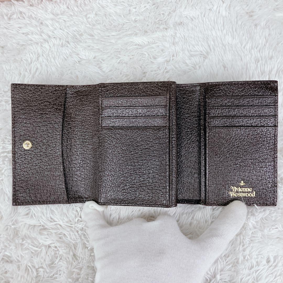 極美品✨ヴィヴィアンウエストウッド 三つ折り財布 ブラウンがま口 ビッグオーブ