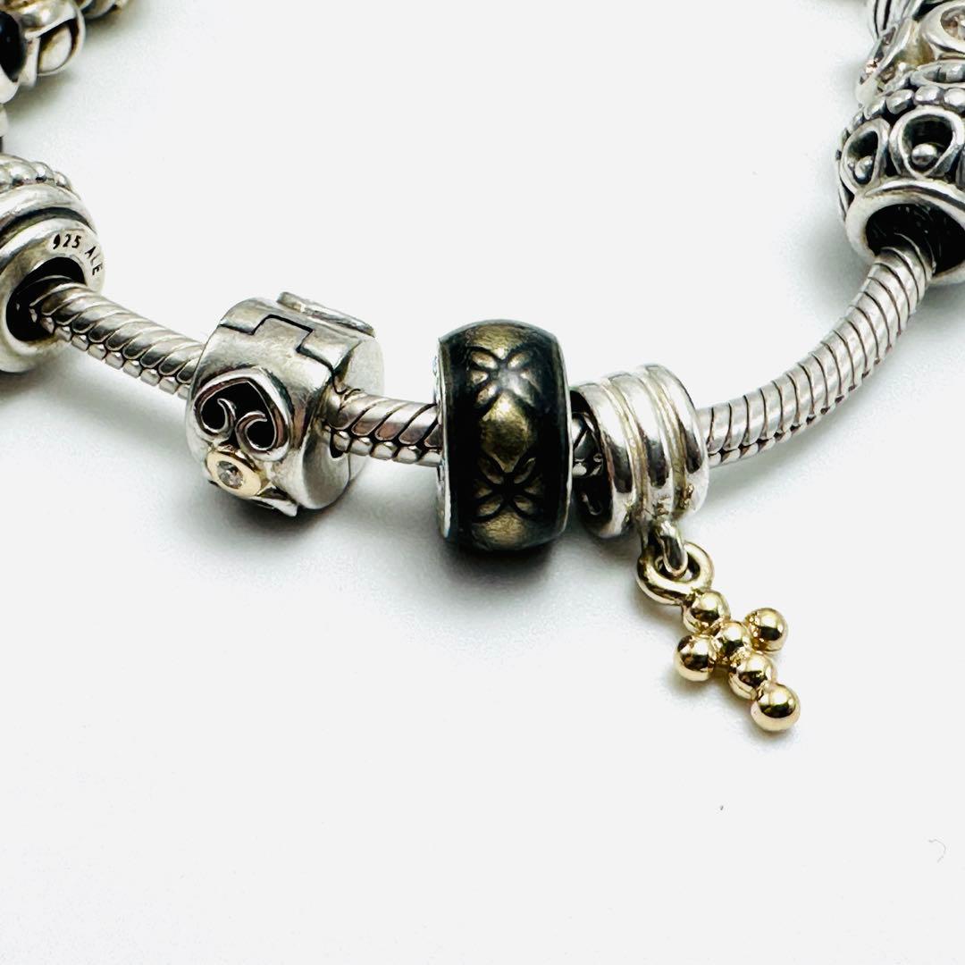 PANDORA シルバーブレスレット　チャーム16個付き　ティアラ　クロス