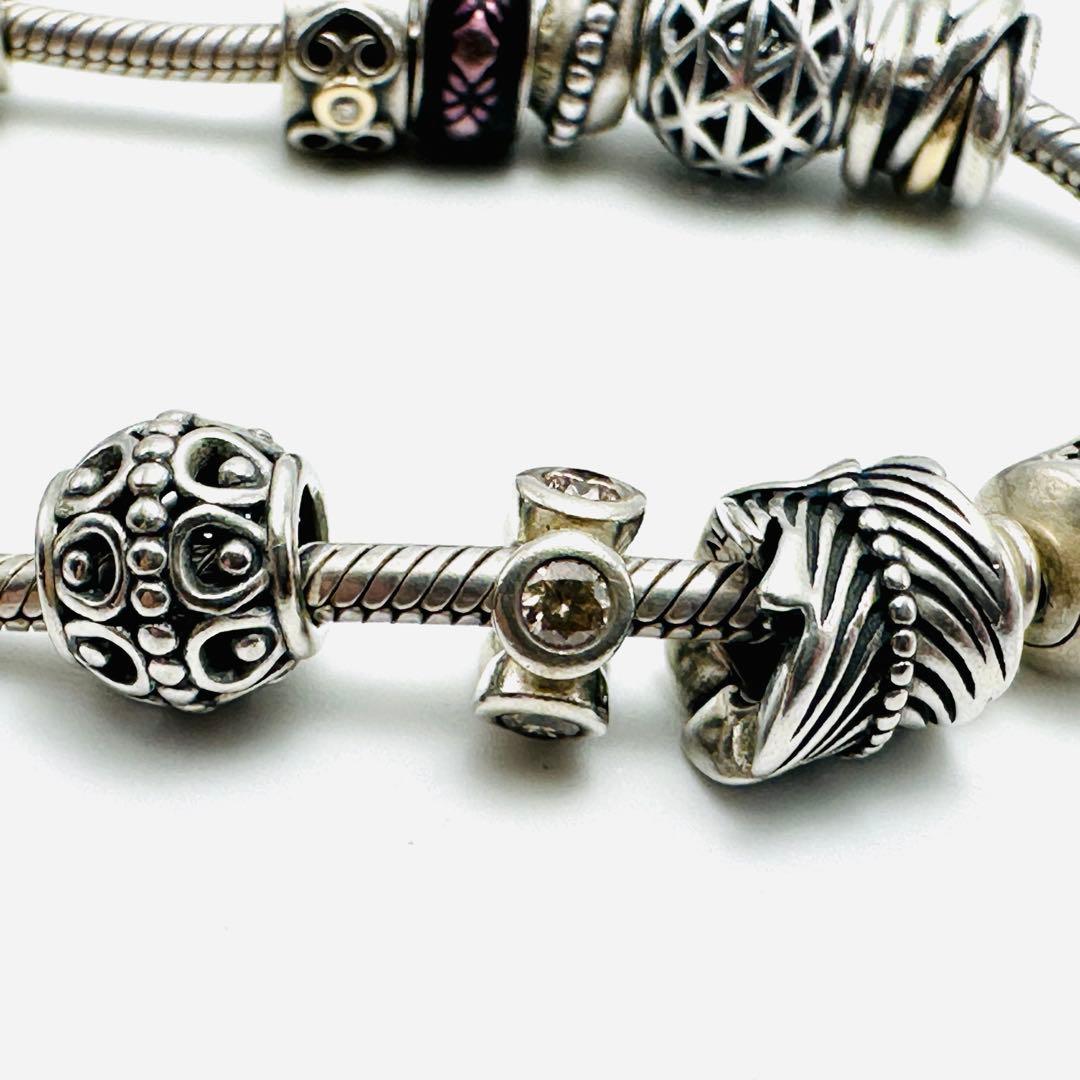 PANDORA シルバーブレスレット　チャーム16個付き　ティアラ　クロス
