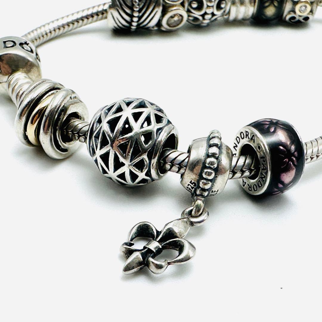 PANDORA シルバーブレスレット　チャーム16個付き　ティアラ　クロス