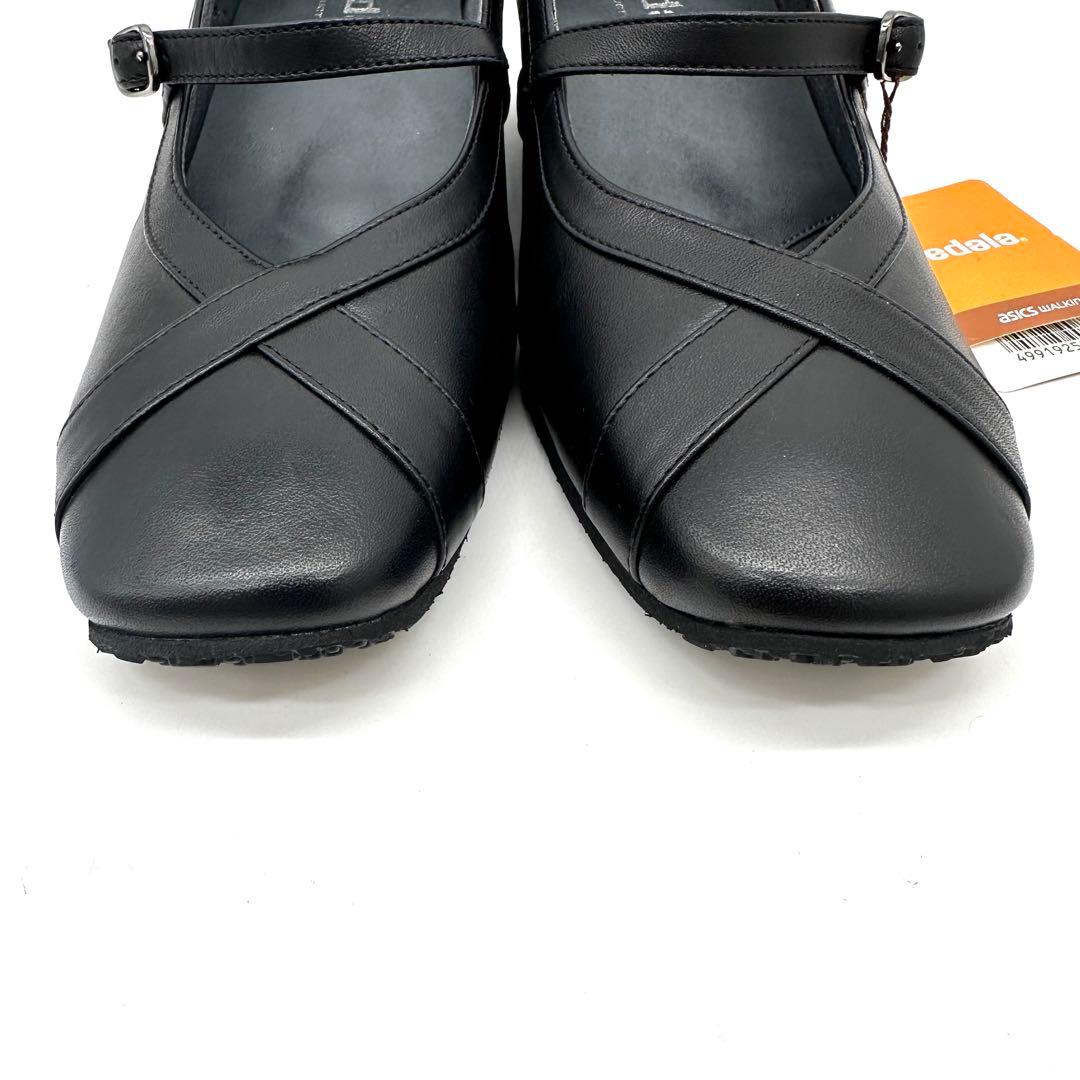 〈新品〉asics pedala【23EEE】ウェッジ ストラップ パンプス 黒