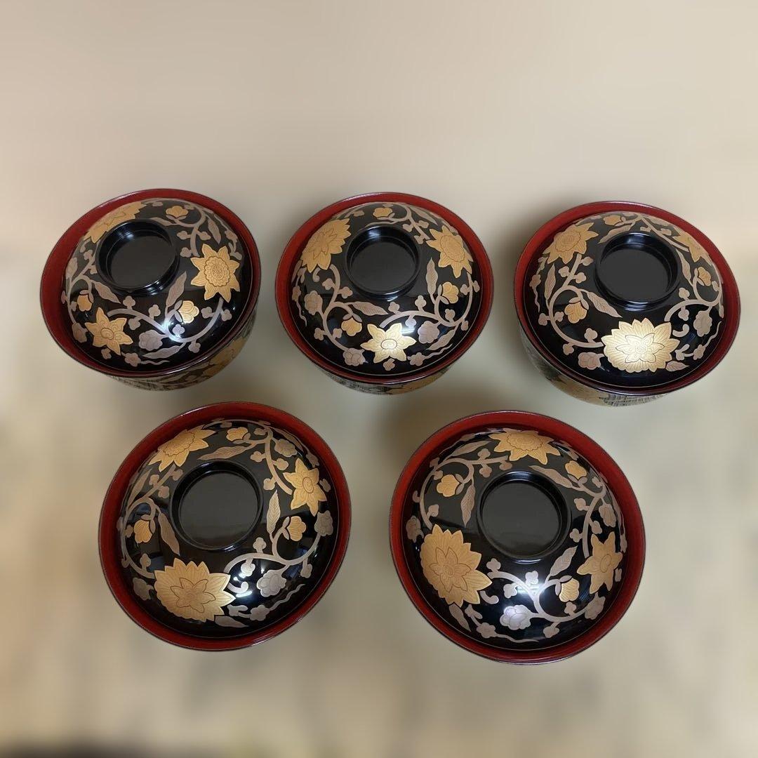 長寛字牡丹唐草　煮物椀　美品　京都老舗漆器　アソベ光石漆器店製　送料込み