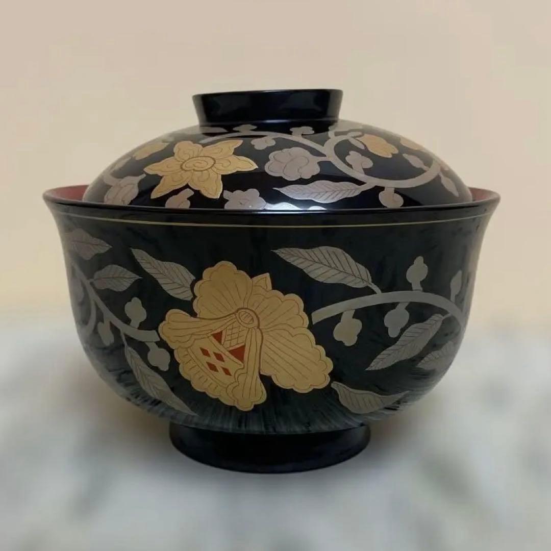 長寛字牡丹唐草　煮物椀　美品　京都老舗漆器　アソベ光石漆器店製　送料込み