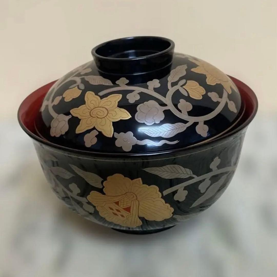 長寛字牡丹唐草　煮物椀　美品　京都老舗漆器　アソベ光石漆器店製　送料込み