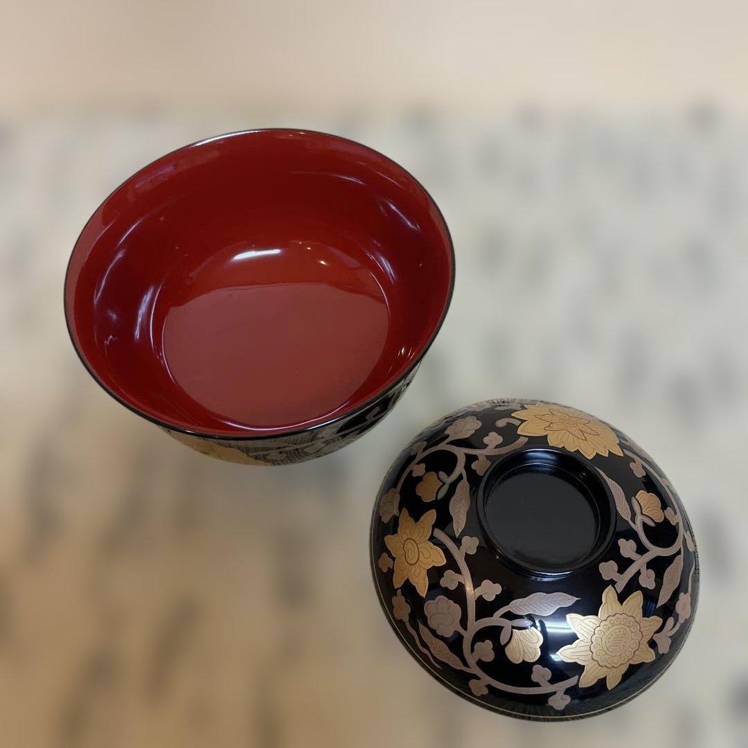長寛字牡丹唐草　煮物椀　美品　京都老舗漆器　アソベ光石漆器店製　送料込み