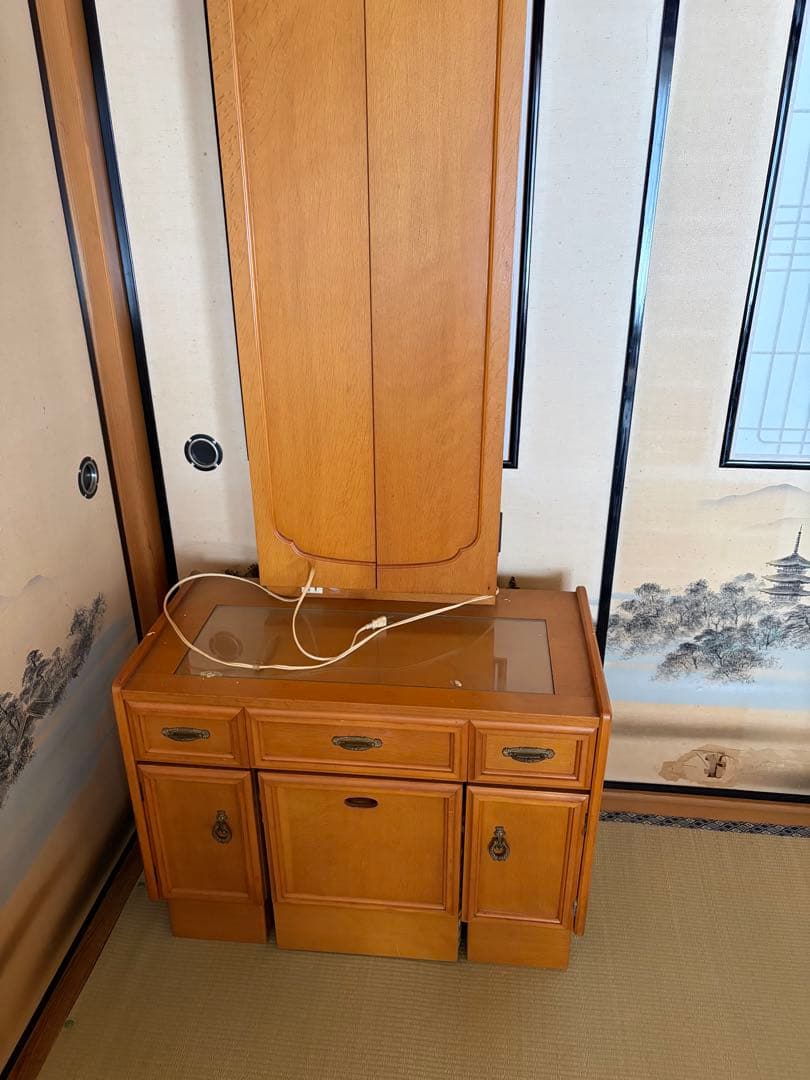 木製和風ドレッサー 収納付き　三面鏡　昭和　家具