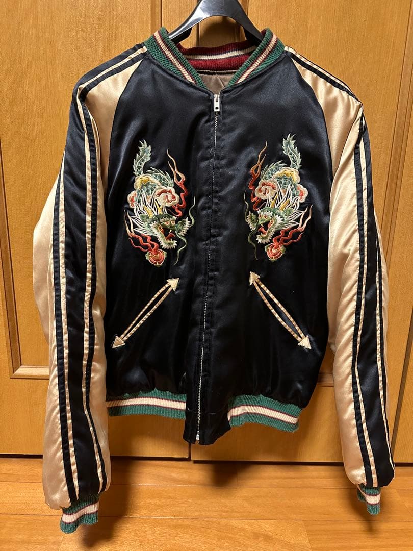 東洋リバーシブルスカジャンL 90s 舞妓×龍 キルティング中綿