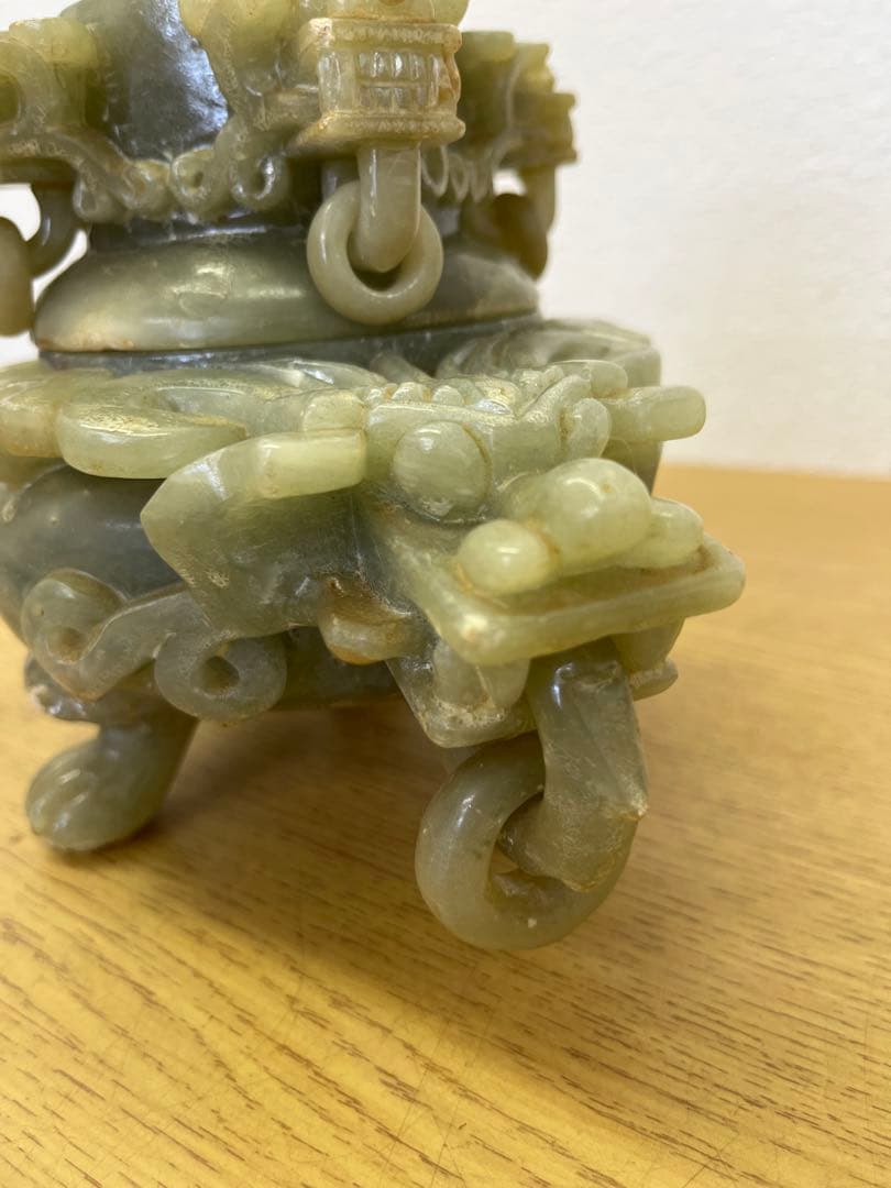 香炉　ヒスイ　翡翠　アンティーク　骨董品　獅子