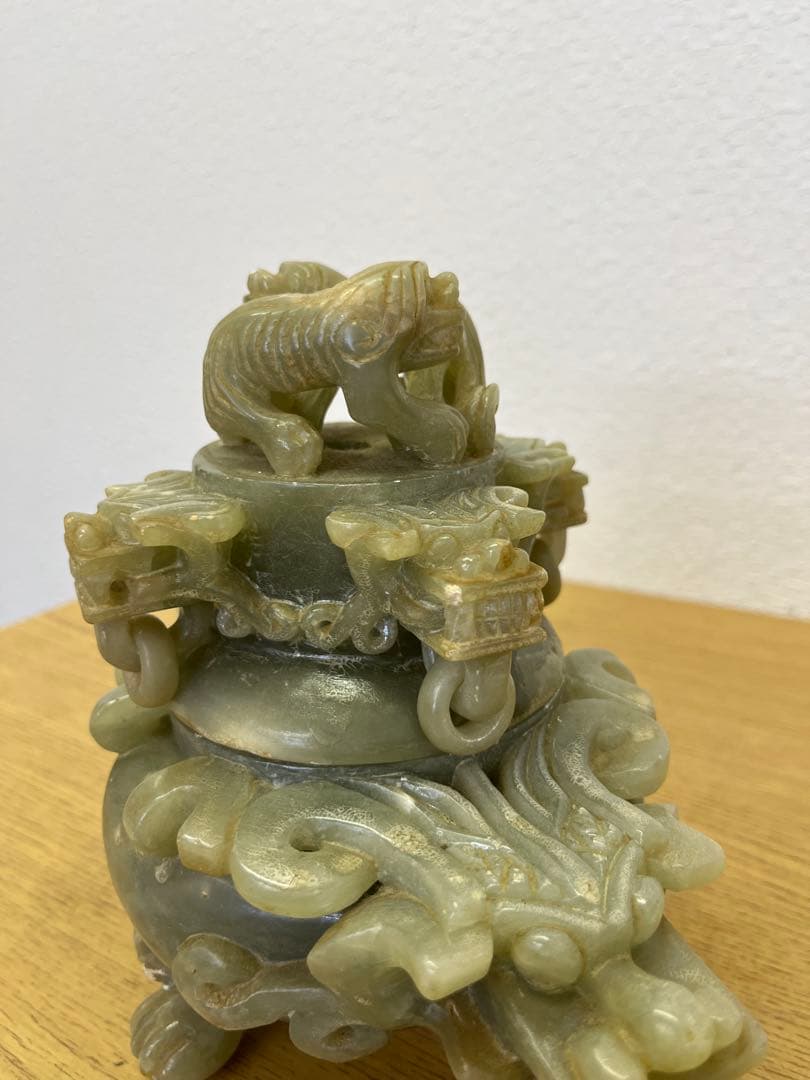 香炉　ヒスイ　翡翠　アンティーク　骨董品　獅子