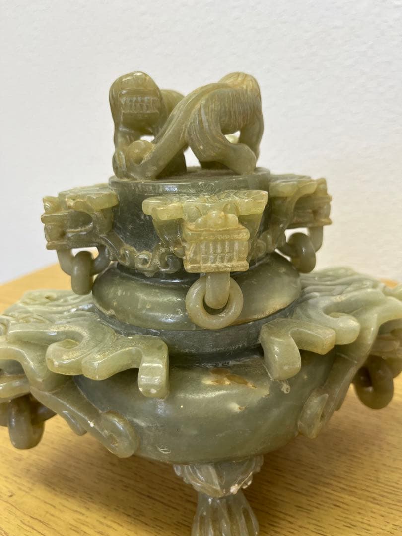 香炉　ヒスイ　翡翠　アンティーク　骨董品　獅子