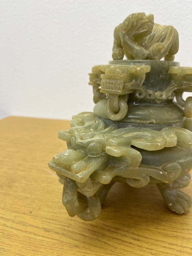 香炉　ヒスイ　翡翠　アンティーク　骨董品　獅子