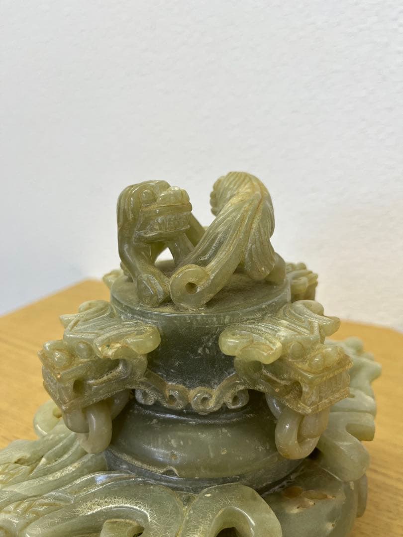 香炉　ヒスイ　翡翠　アンティーク　骨董品　獅子