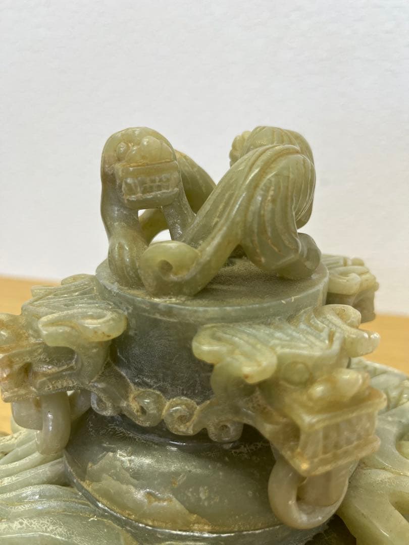 香炉　ヒスイ　翡翠　アンティーク　骨董品　獅子