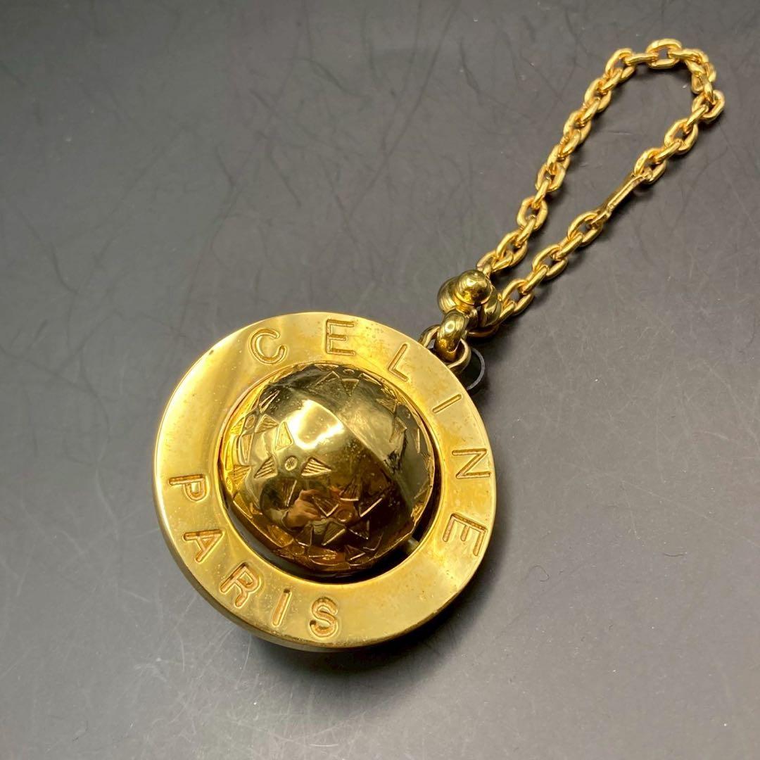 【美品】セリーヌ　バッグチャーム　スターボール　ゴールド　キーリング　回転