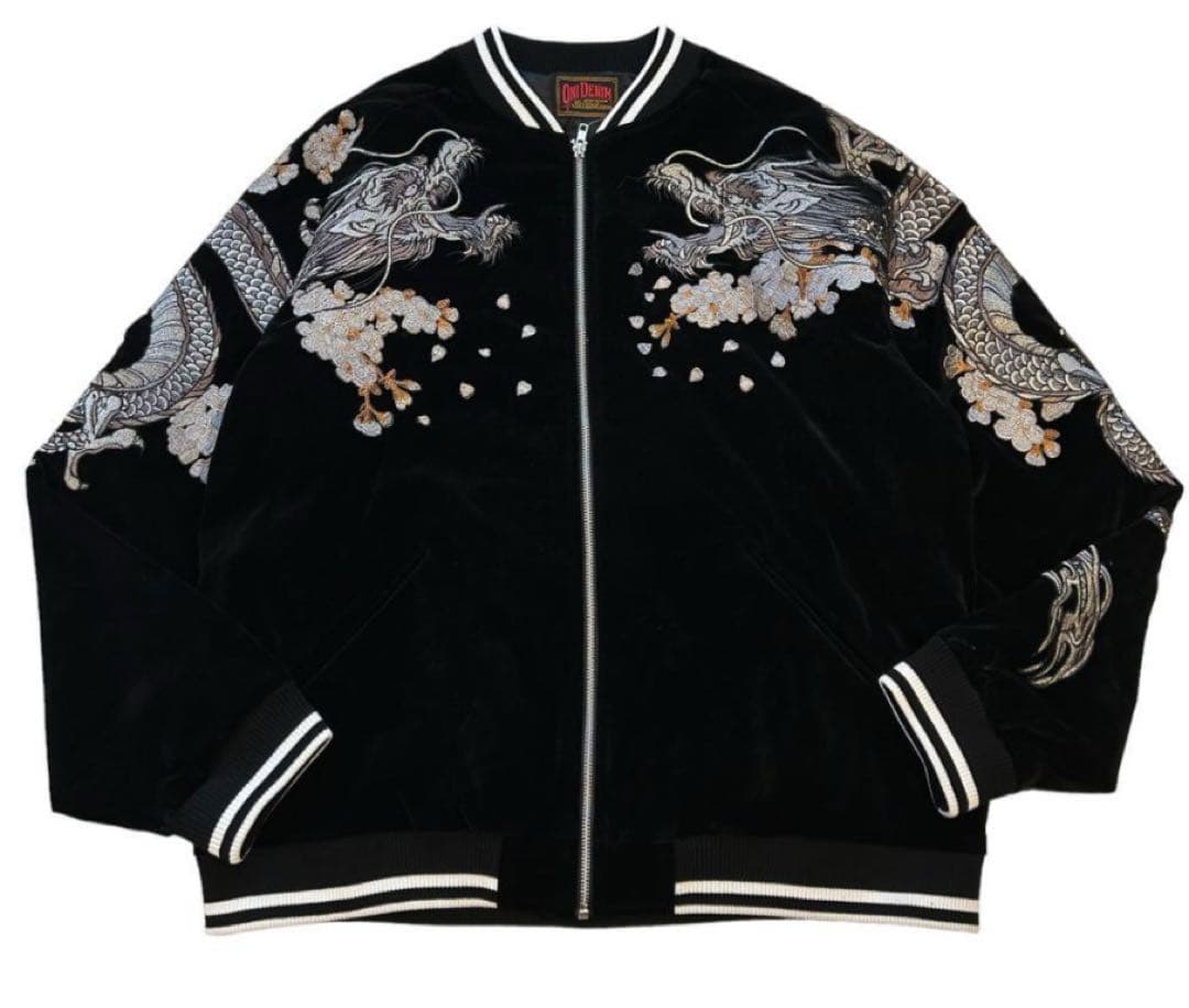ベロア調 スカジャン ONI DENIM Mサイズ 黒 竜ドラゴン 新品タグ付き