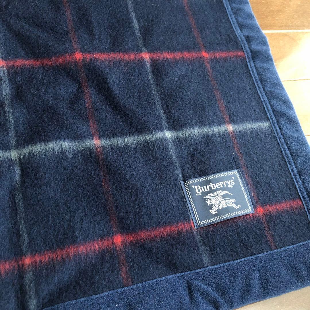 Burberrys ウール　毛布　オールド　バーバリー　ネイビー　チェック　毛