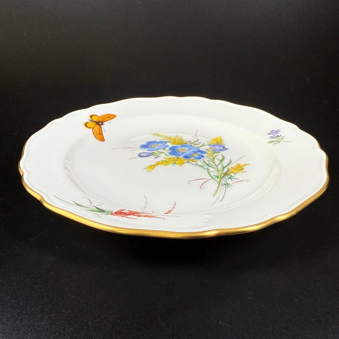 未使用 マイセン 金彩 自然主義 花 蝶 プレート(18cm)1枚②、1級品