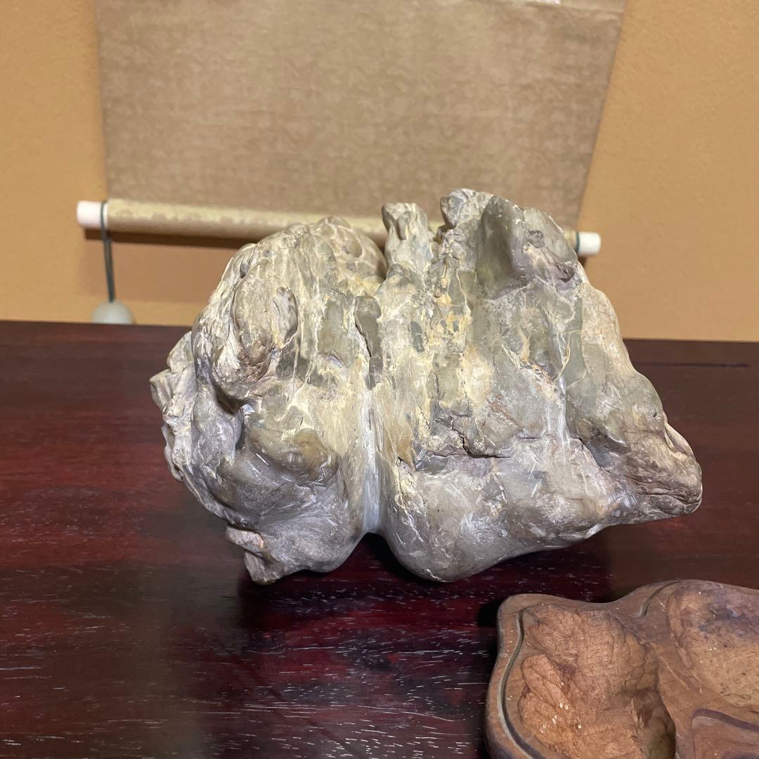 自然石 水石 木製台座付き 約24cm 鑑賞石