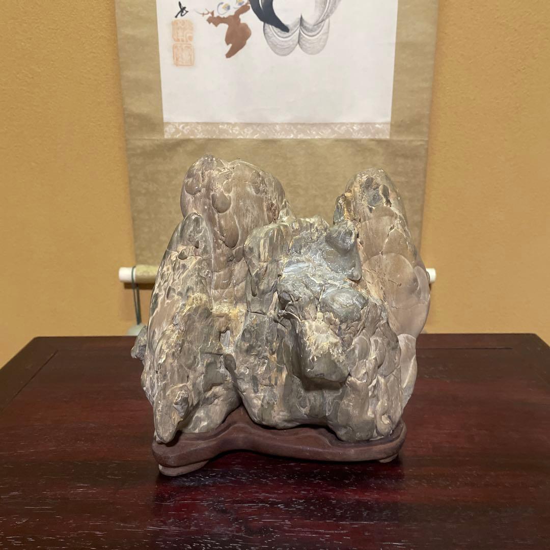 自然石 水石 木製台座付き 約24cm 鑑賞石
