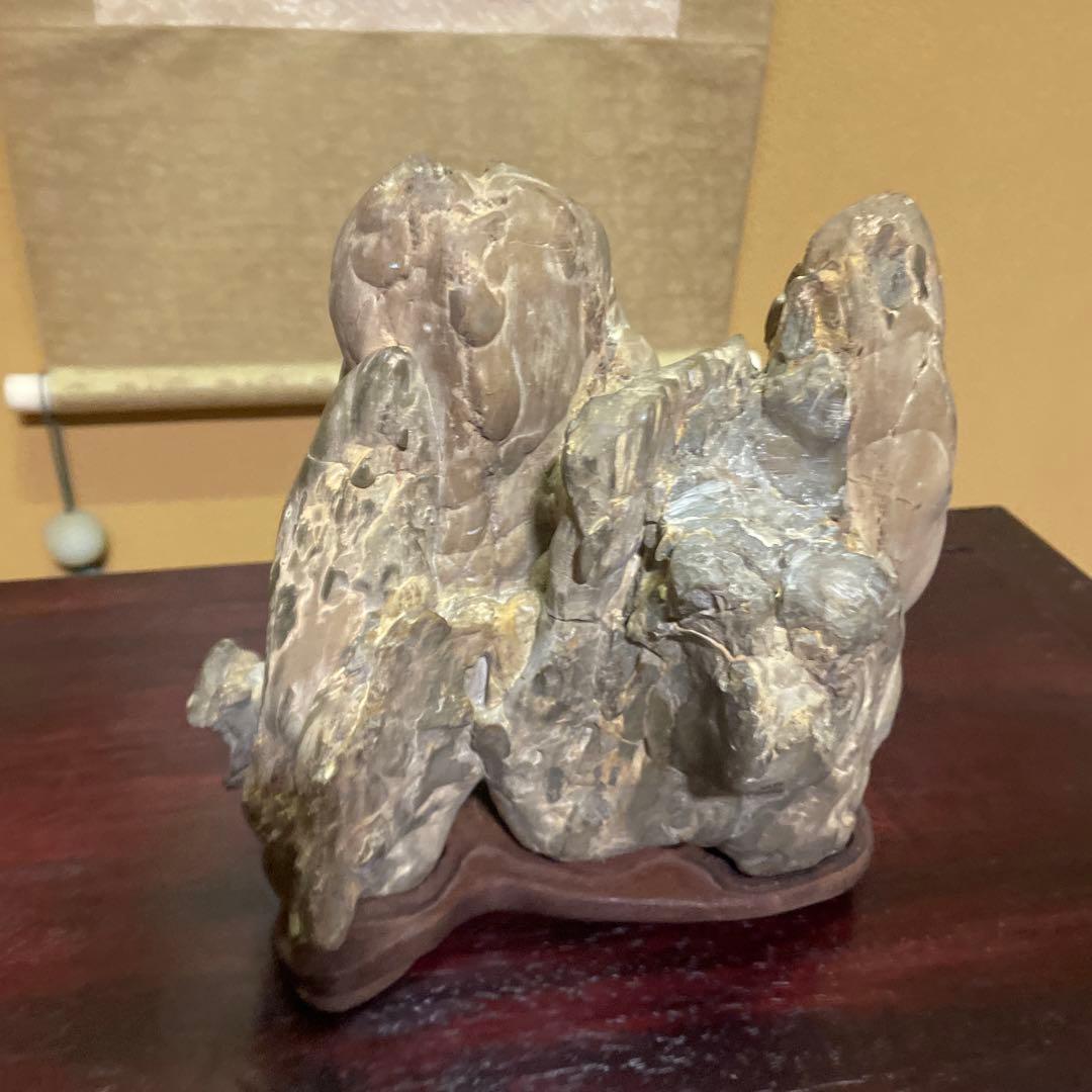 自然石 水石 木製台座付き 約24cm 鑑賞石