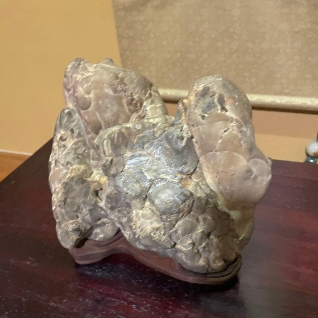 自然石 水石 木製台座付き 約24cm 鑑賞石