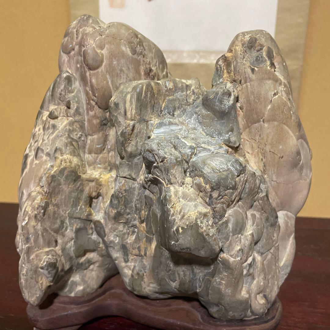 自然石 水石 木製台座付き 約24cm 鑑賞石