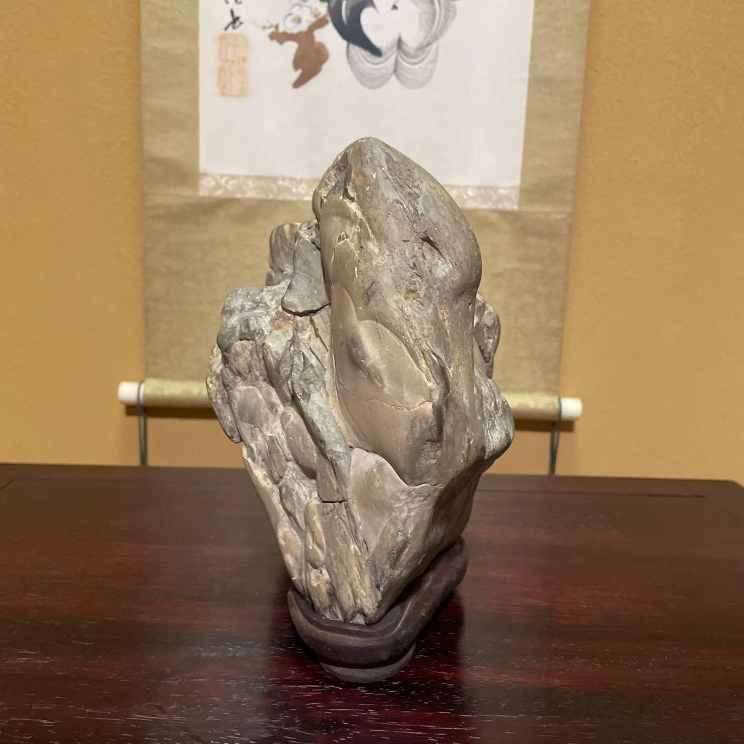 自然石 水石 木製台座付き 約24cm 鑑賞石