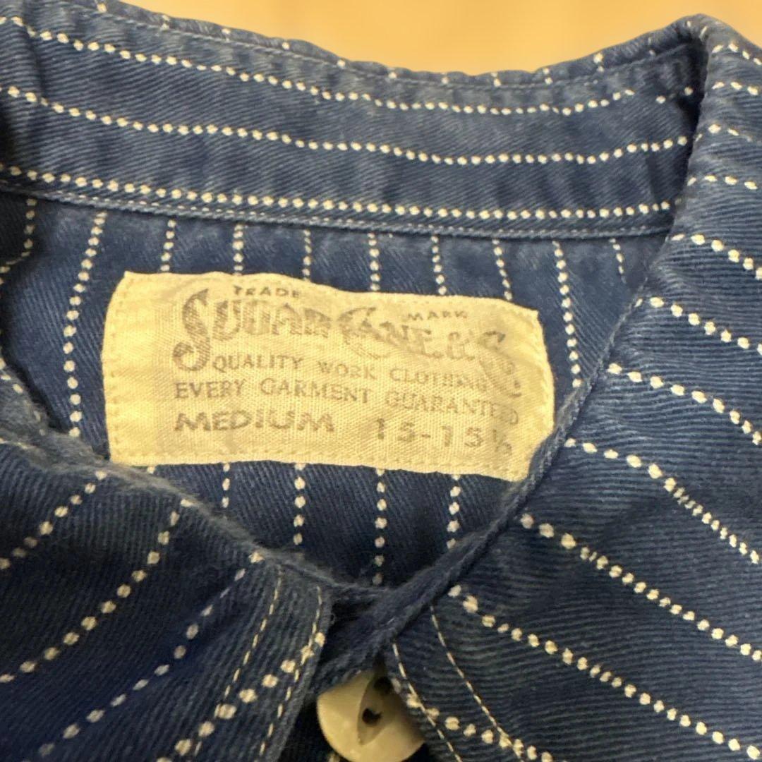 used☆東洋☆シュガーケーン☆ウォバッシュ半袖シャツ☆M☆紺