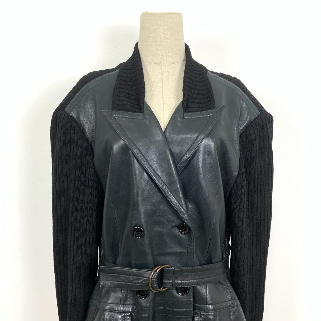 LA7784 CELINE セリーヌ レザー 切替えトレンチコート ブラック46