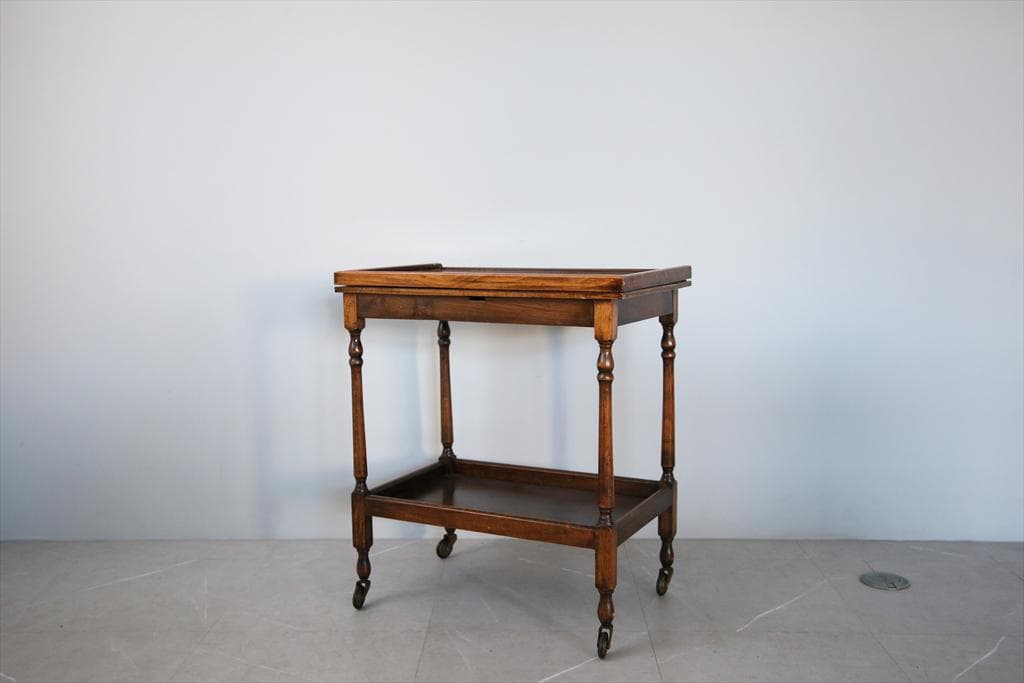 英国アンティーク木製キッチンワゴン兼ゲームテーブル/折畳式机トロリー92-117