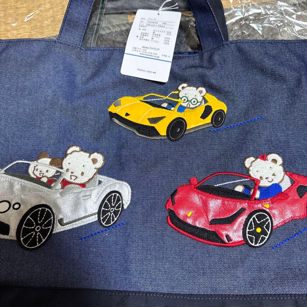 クマの刺繍デニムトートバッグファミリア