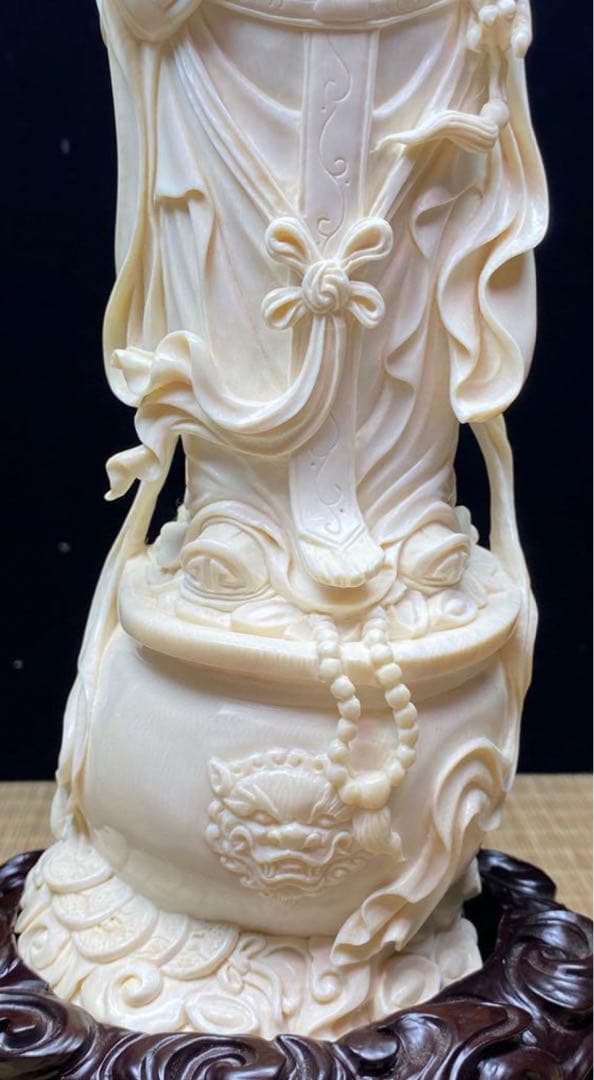 天然マンモス牙美しい手作り彫刻財神爺·招財進宝置物