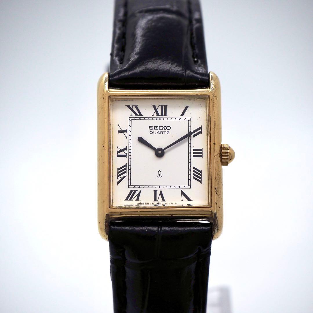 503 稼働 SEIKO時計 レディース タンク スクエア 新品ベルト ゴールド