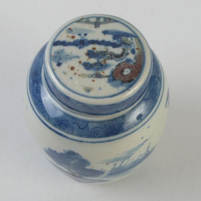 中国　青花　山水花鳥文　蓋壷　Z　8619