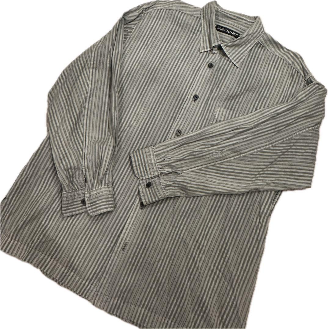 ISSEY MIYAKE ストライプ長袖シャツ グレー