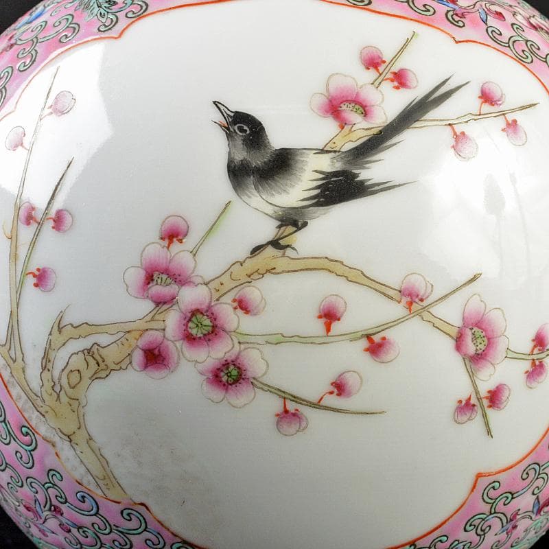 中国　中国景徳鎮　粉彩　花鳥文　天球瓶　M　R5862B