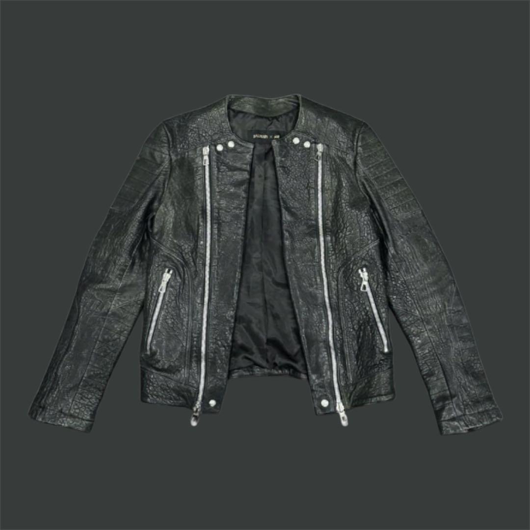 あ*ん様 【希少品】本革 BALMAINxコラボ レザー ライダースジャケ