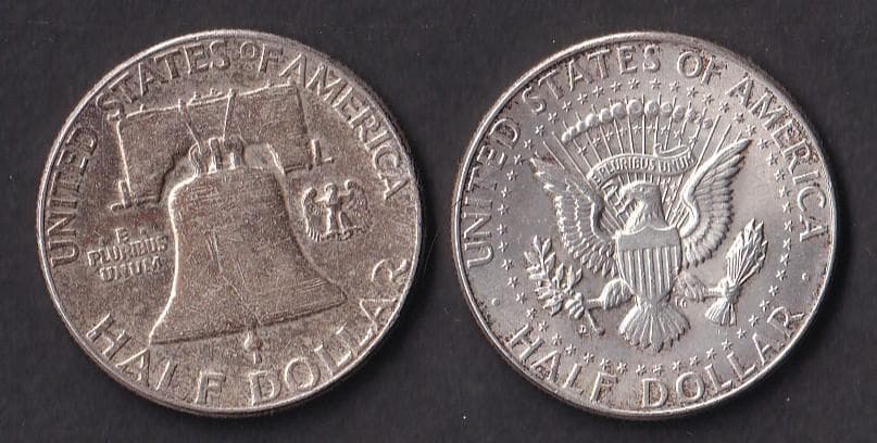 アメリカ　ハーフダラー銀貨　２枚　フランクリン、ケネディ