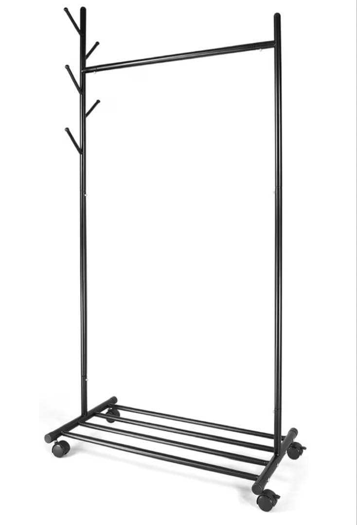 頑丈スチール製 ラッキーココ ブラック ハンガーラック ポール付