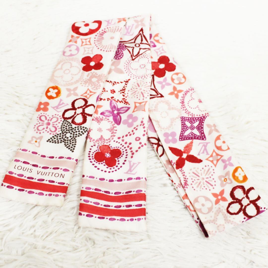 極美品 ルイヴィトン スカーフ バンドー モノグラム ホワイト レッド ピンク