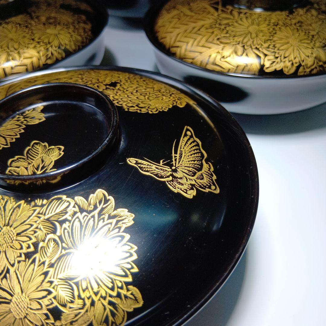 最終値下げ時代物　輪島塗沈金蒔絵　菓子碗　雑煮碗　　10客