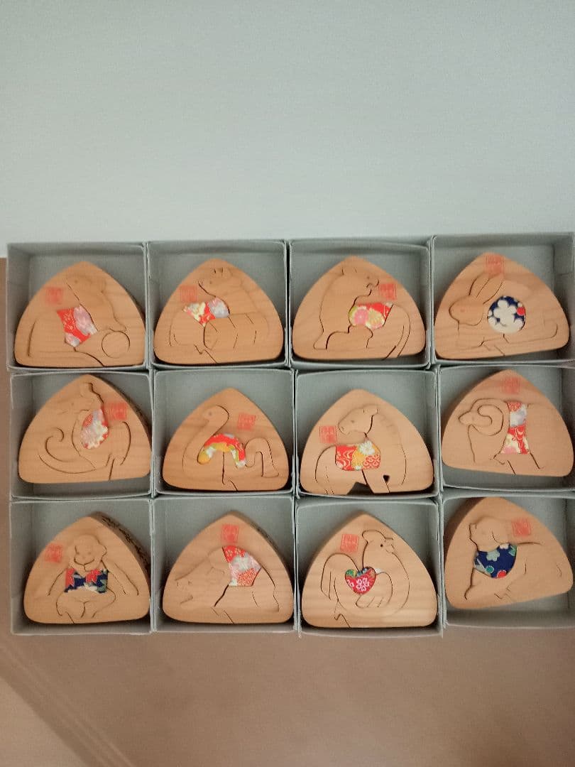 木製　干支　置物　十二支揃　招福　　開運　おにぎり型　木工　南木曽　妻籠宿