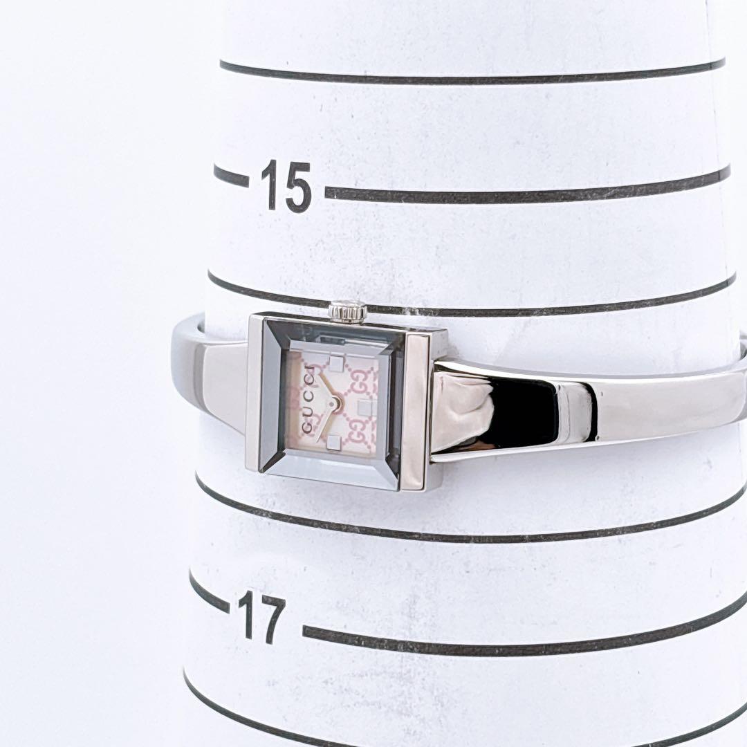 【美品・電池新品】GUCCI 128.5 GG ピンク シェル スクエア 腕時計